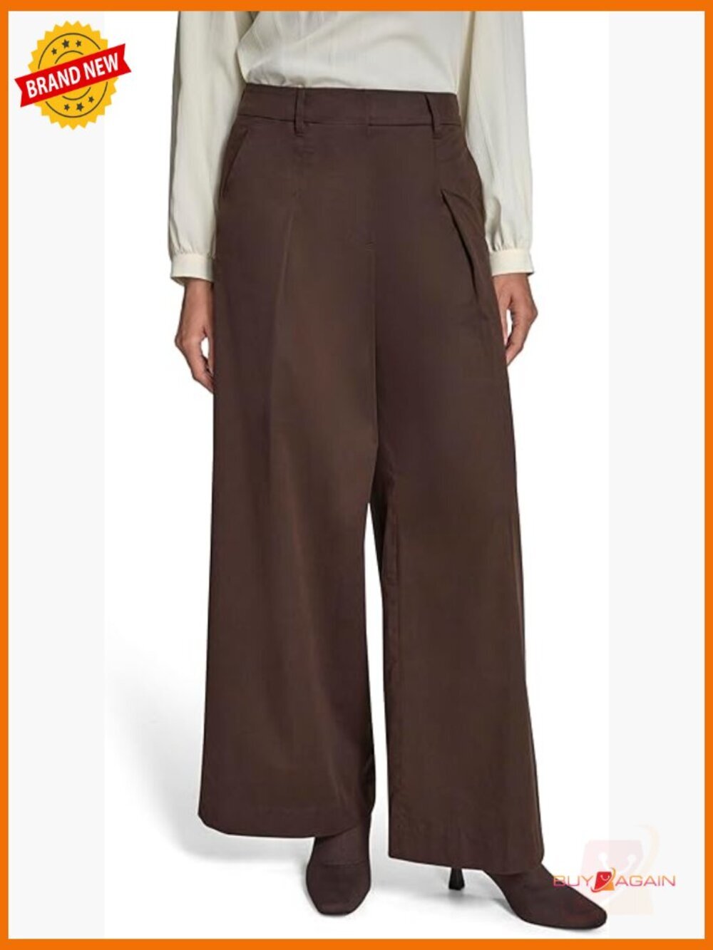 High-Waisted Wide Leg Trouser Pant, 97% Cotton, Loose Fit, Wear to Work
